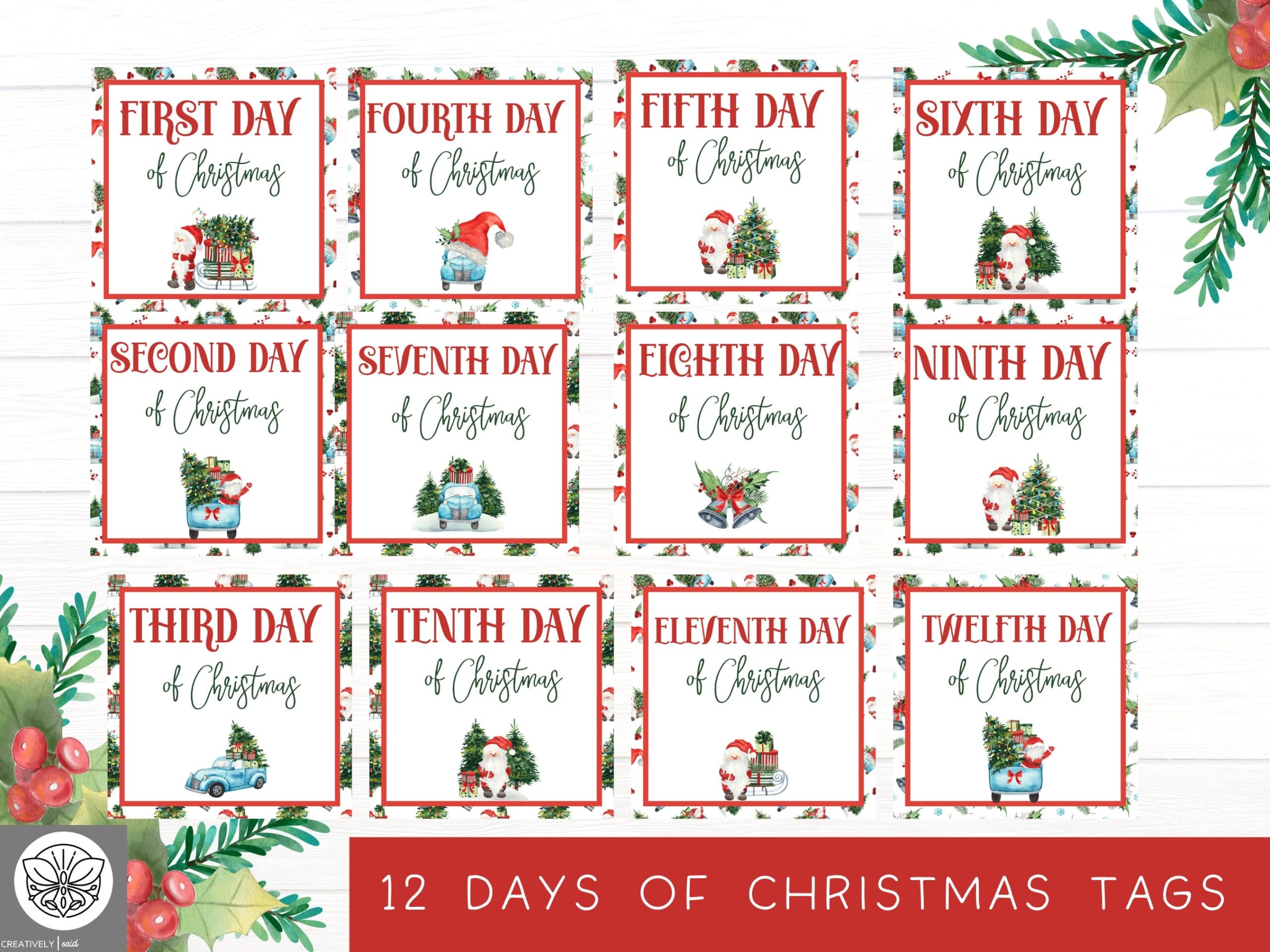 12 Days Of Christmas Tags Twelve Days Of Christmas Printable Christmas Cards 12 Days Xmas Cards Christmas Countdown Printable Etsy Ireland