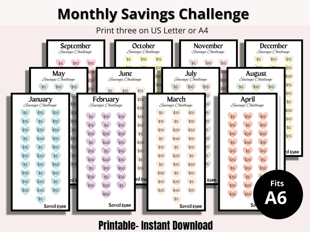 12 Month Money Challenge Printable