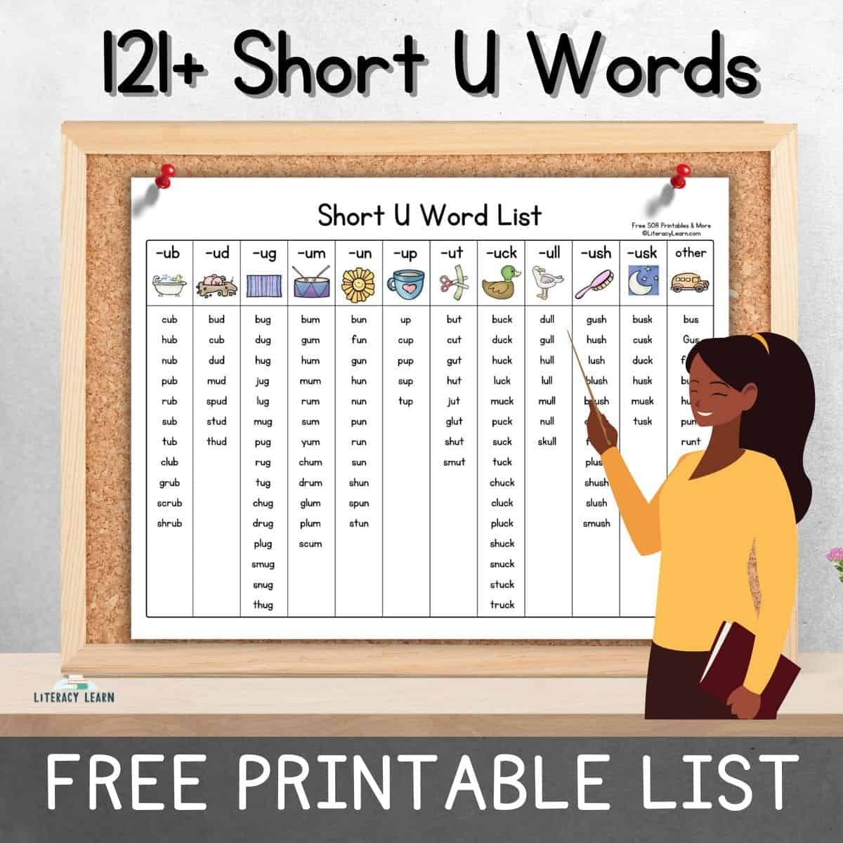 121 Short U Words Free Printable List Literacy Learn