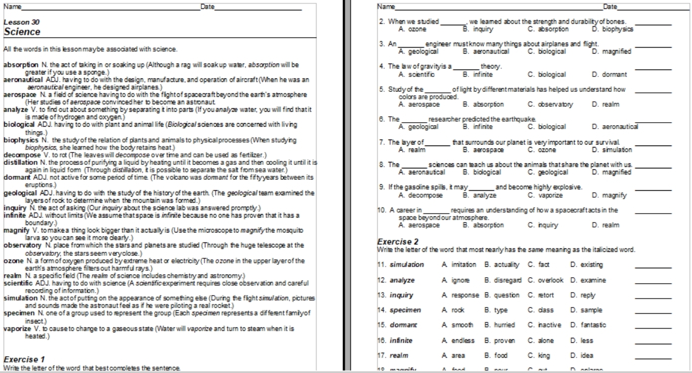 Free Printable Vocabulary Worksheets 8Th Grade