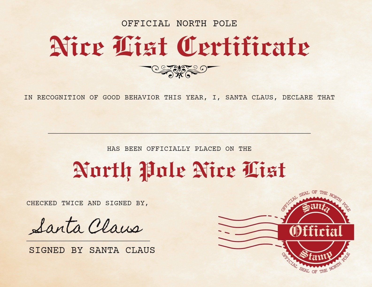 Nice List Certificate Free Printable