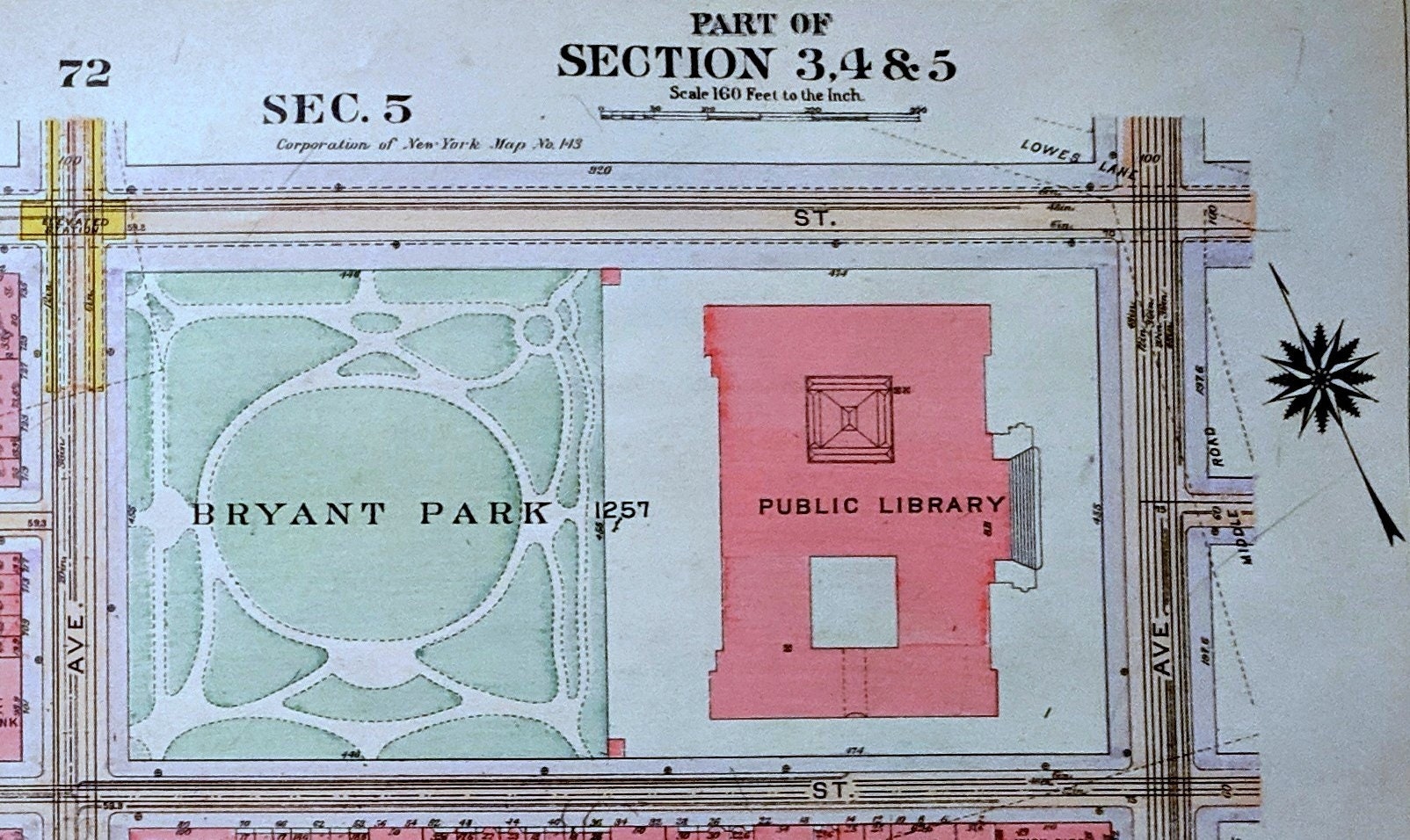 1916 Bryant Park Area Midtown Manhattan NYC Street Map New York City 7th Ave To 5th Avenue Between37th 42nd Streets Antique Bromley Map Etsy Sweden