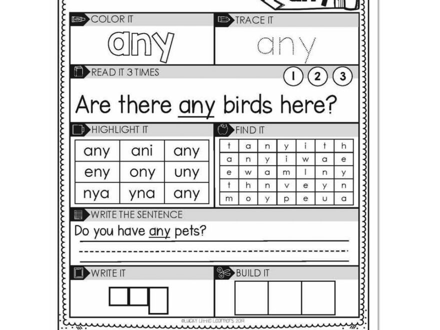 1st Grade Sight Word Worksheets Any Lucky Little Learners