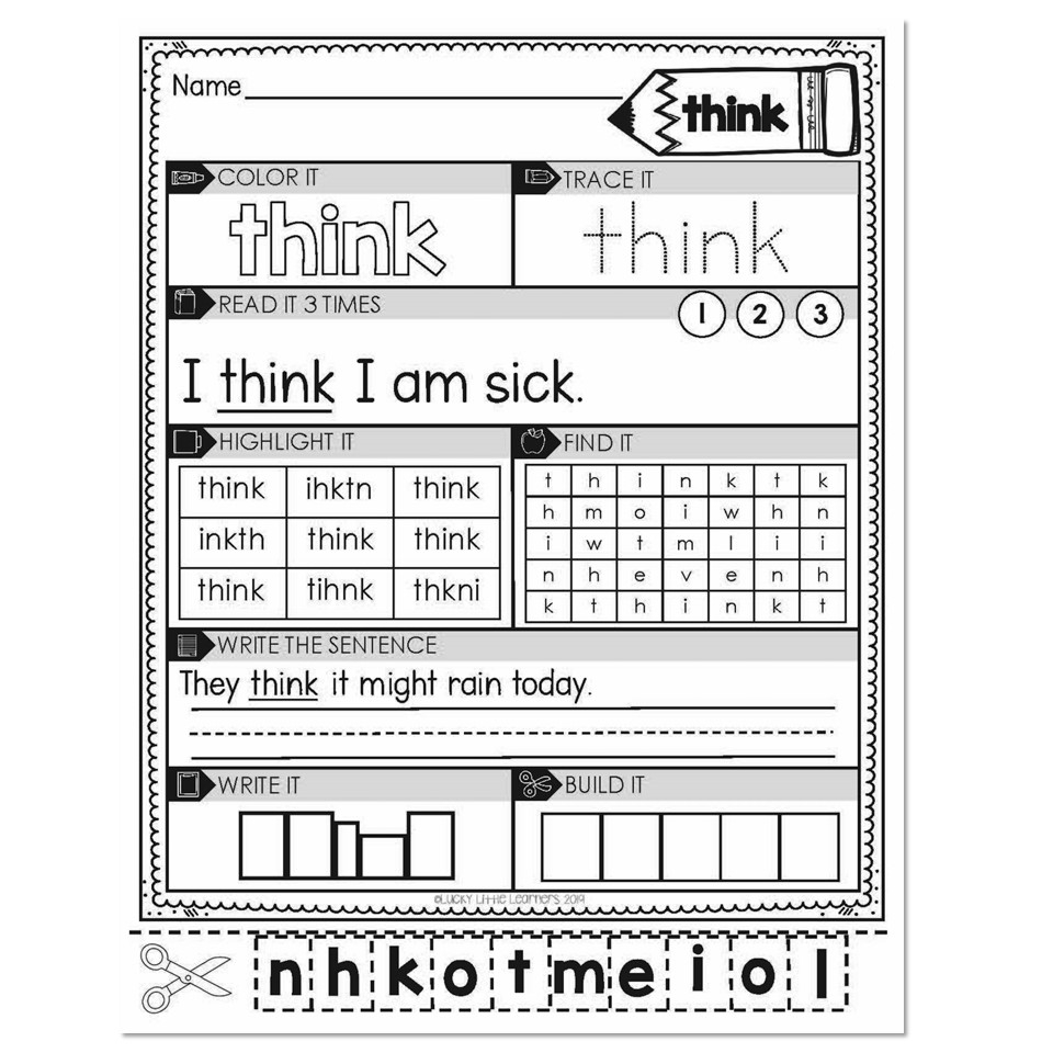 1St Grade Sight Words Printables