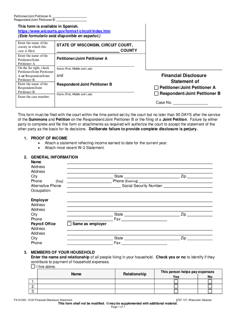 Printable Divorce Financial Disclosure Form