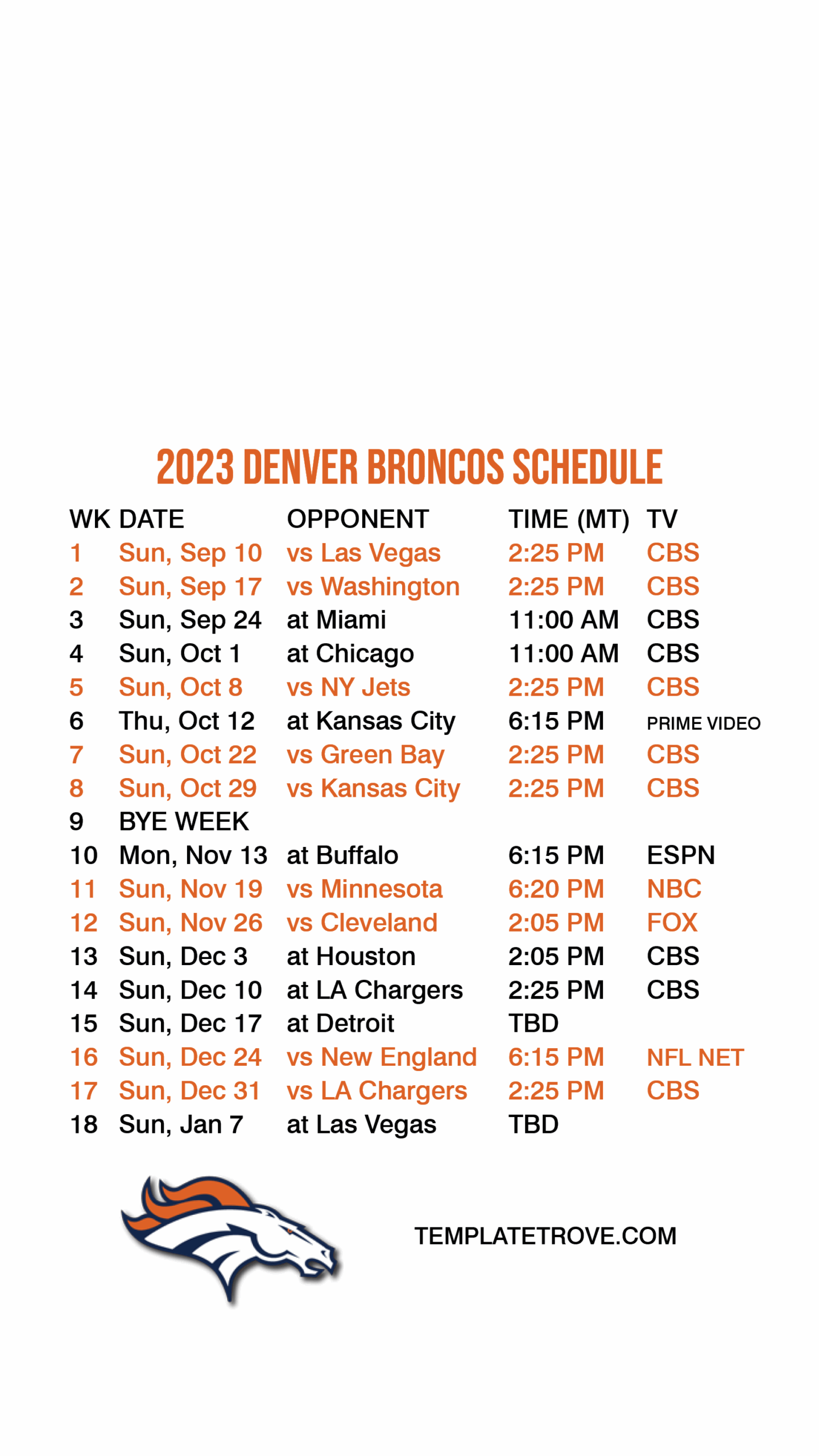 2023 2024 Denver Broncos Lock Screen Schedule For IPhone 6 7 8 Plus