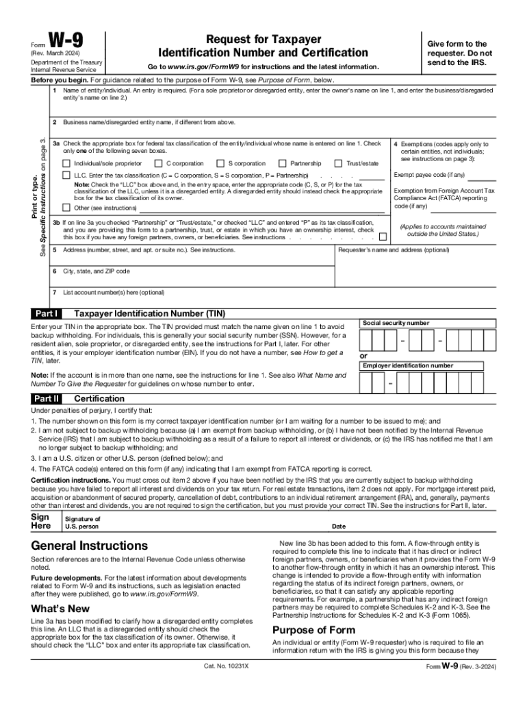 2025 W 9 Form Printable