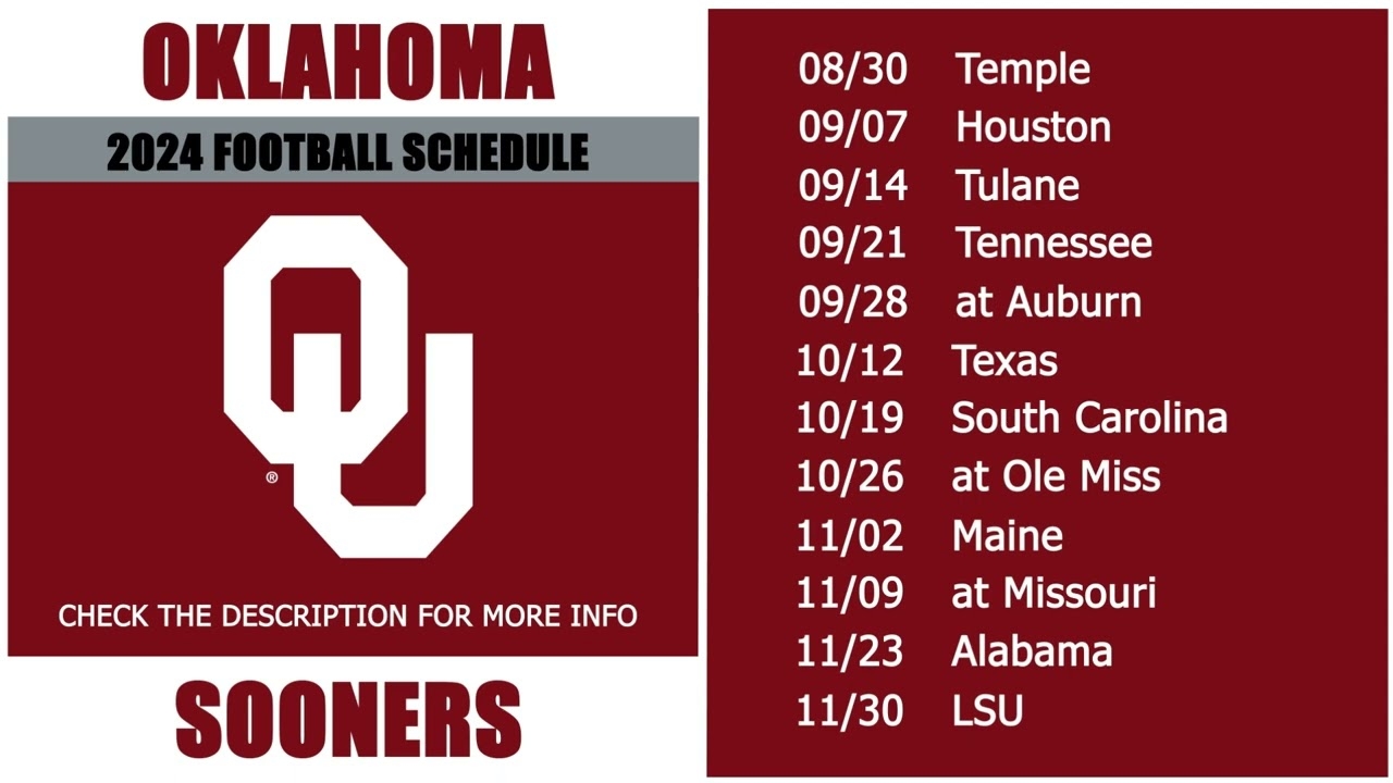 Printable Oklahoma Sooners Football Schedule
