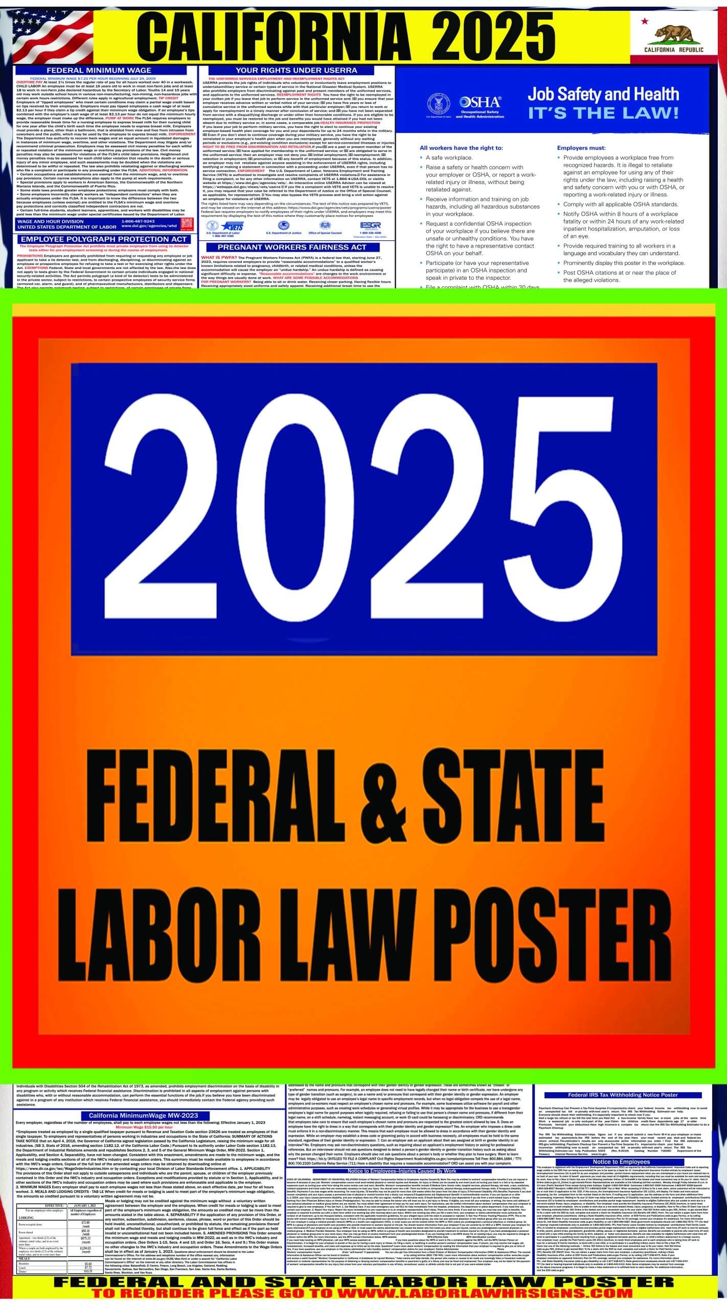 2025 California Labor Law Posters State Federal OSHA LABORLAWHRSIGNS