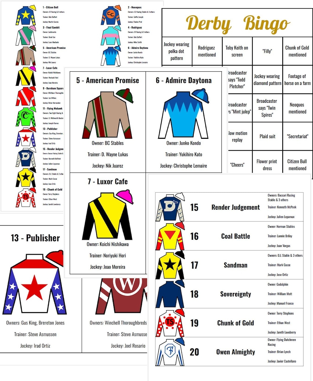 2025 Printable Kentucky Derby Roster Bingo BAEZA ADDED links Included To Download Updates Etsy Canada