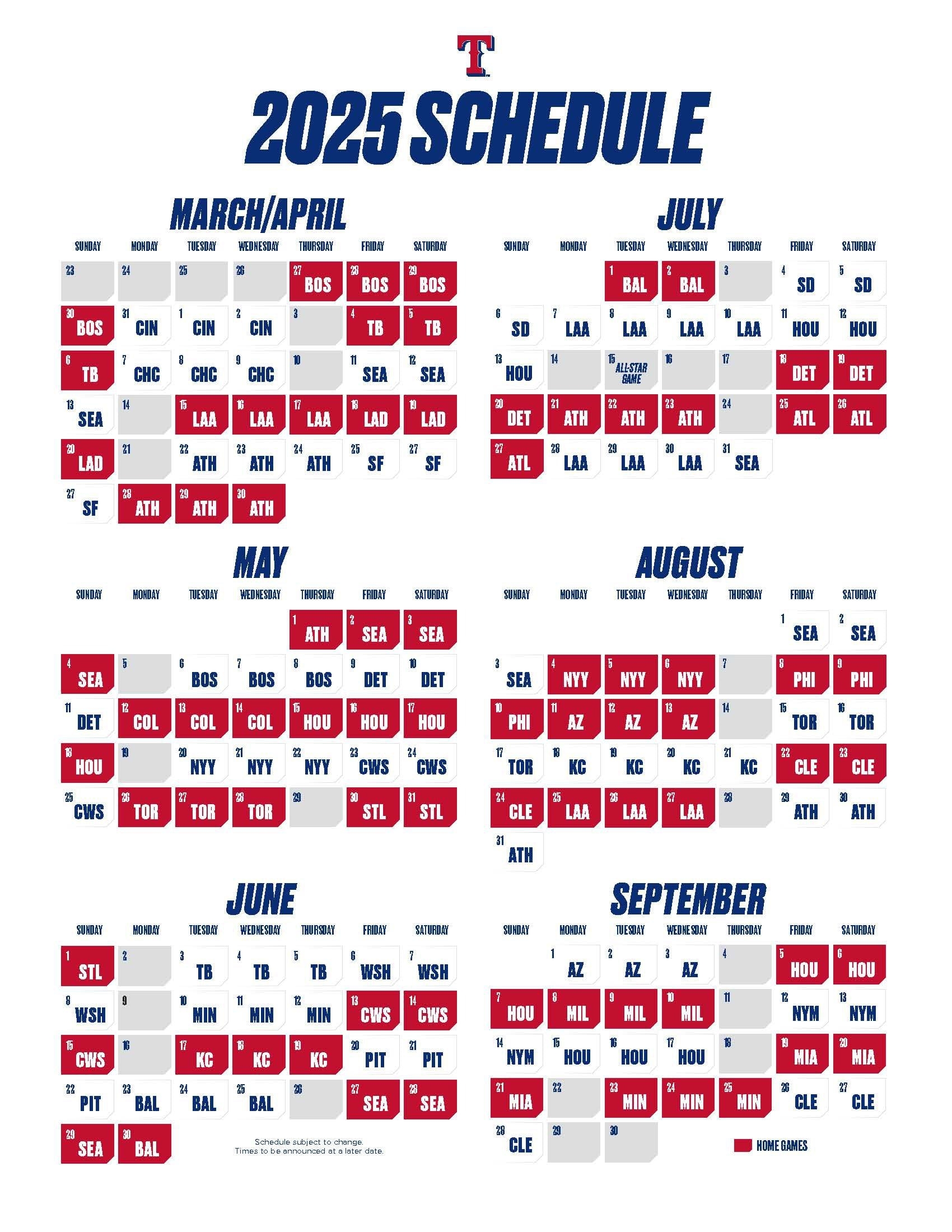 2025 Rangers Schedule Release Texas To Open Season Vs Boston Red Sox At Home