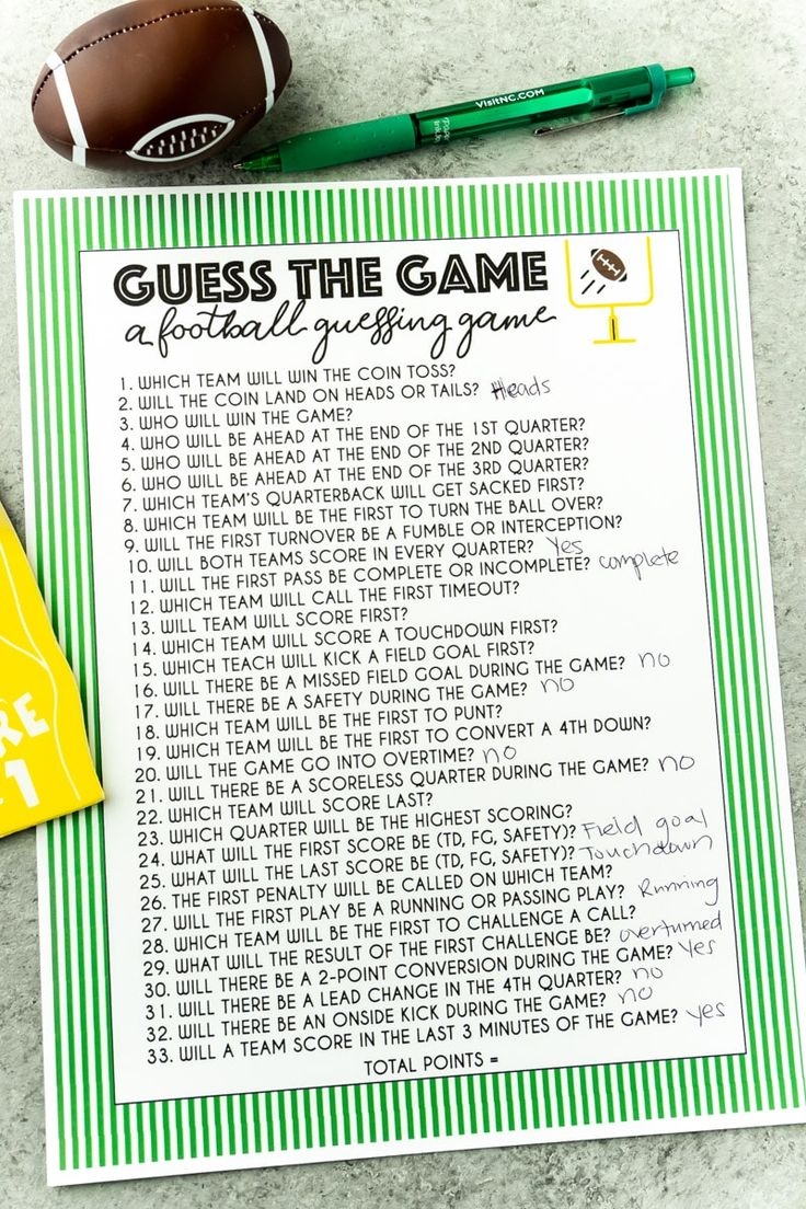 Super Bowl Party Games Printable