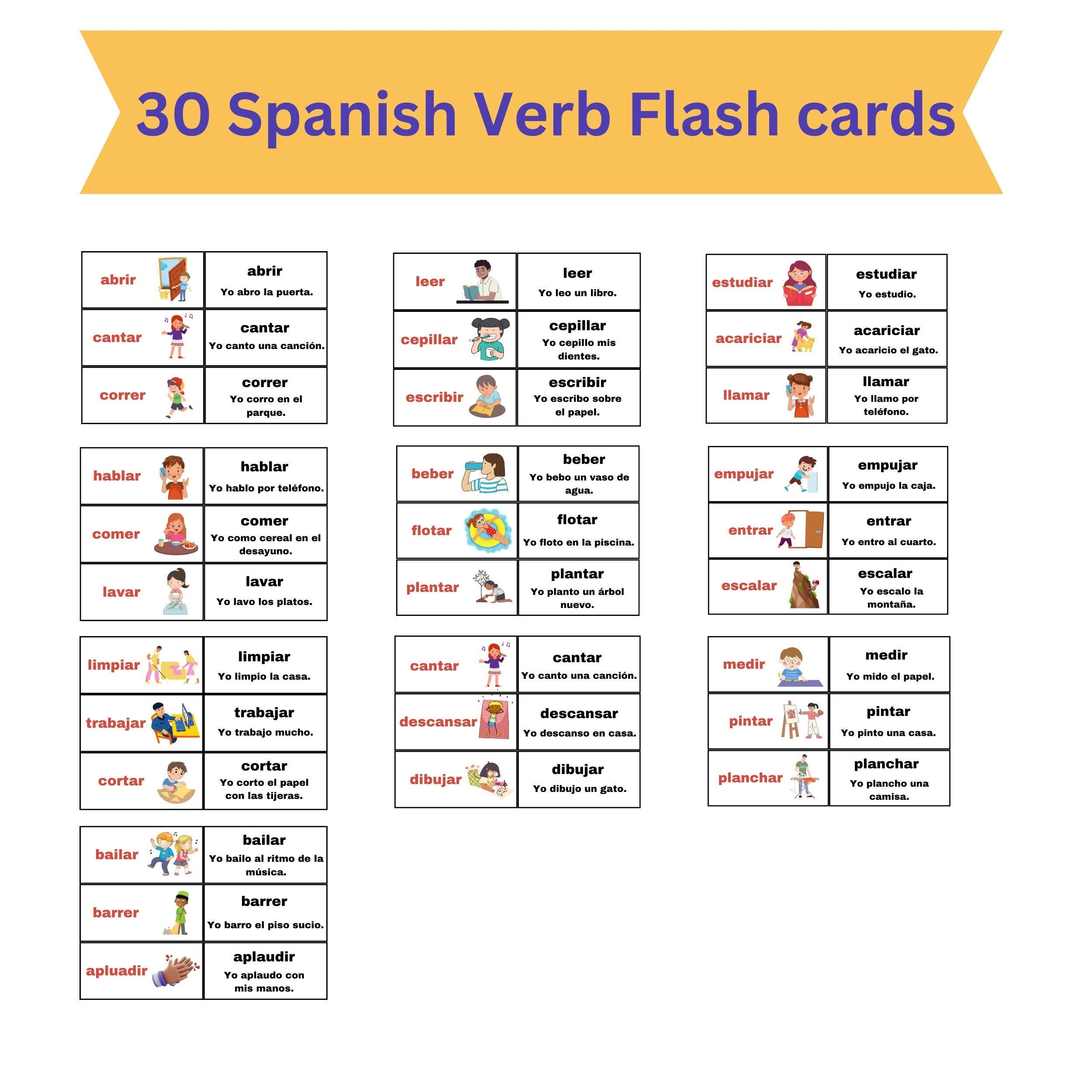 Spanish Verb Conjugation Flashcards Printable