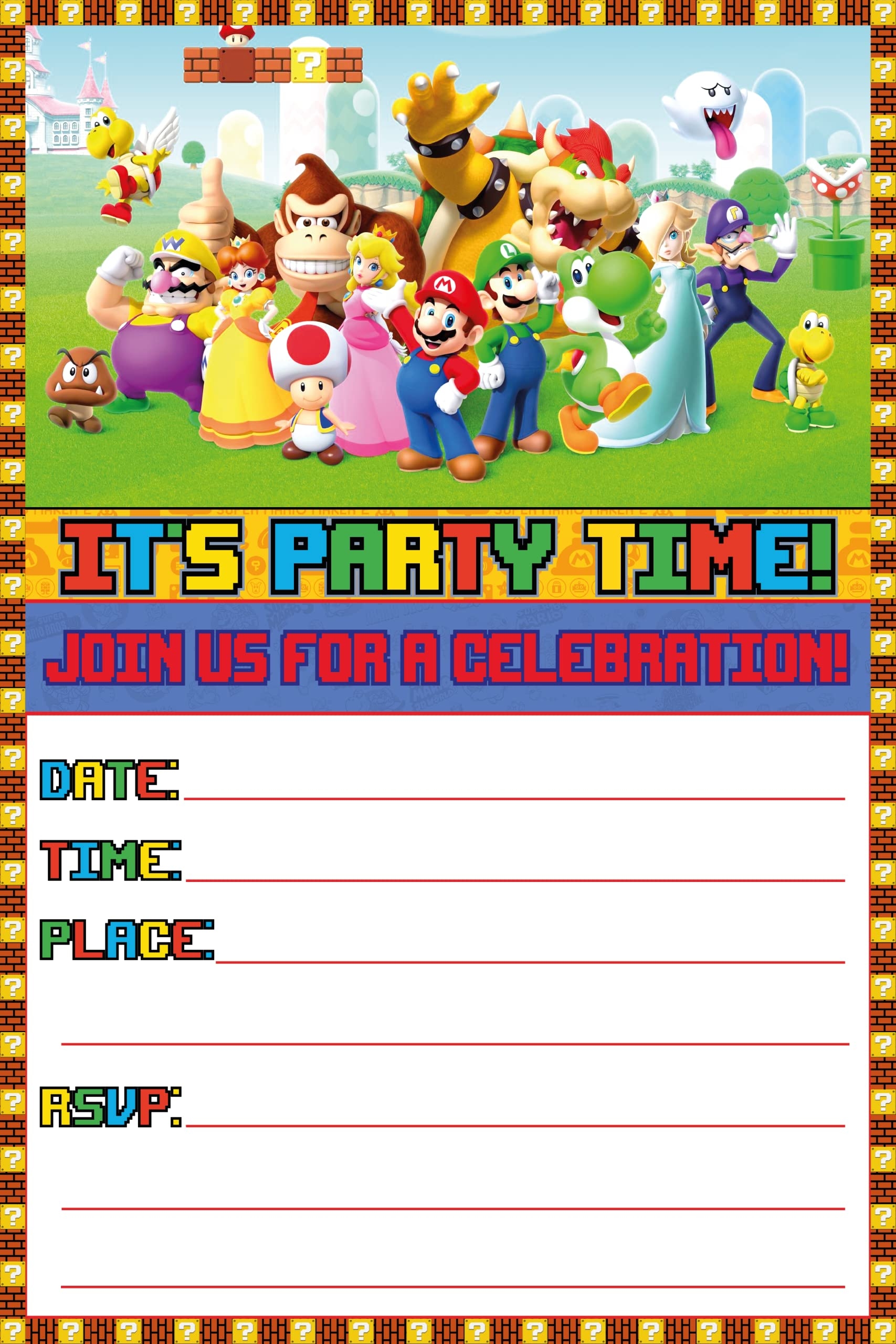 30 X Super Mario Birthday Invitations And Envelopes Fill In Happy Birthday Party Invitations For Children 6 X 4 Inches Postcard Style Worksheets Library