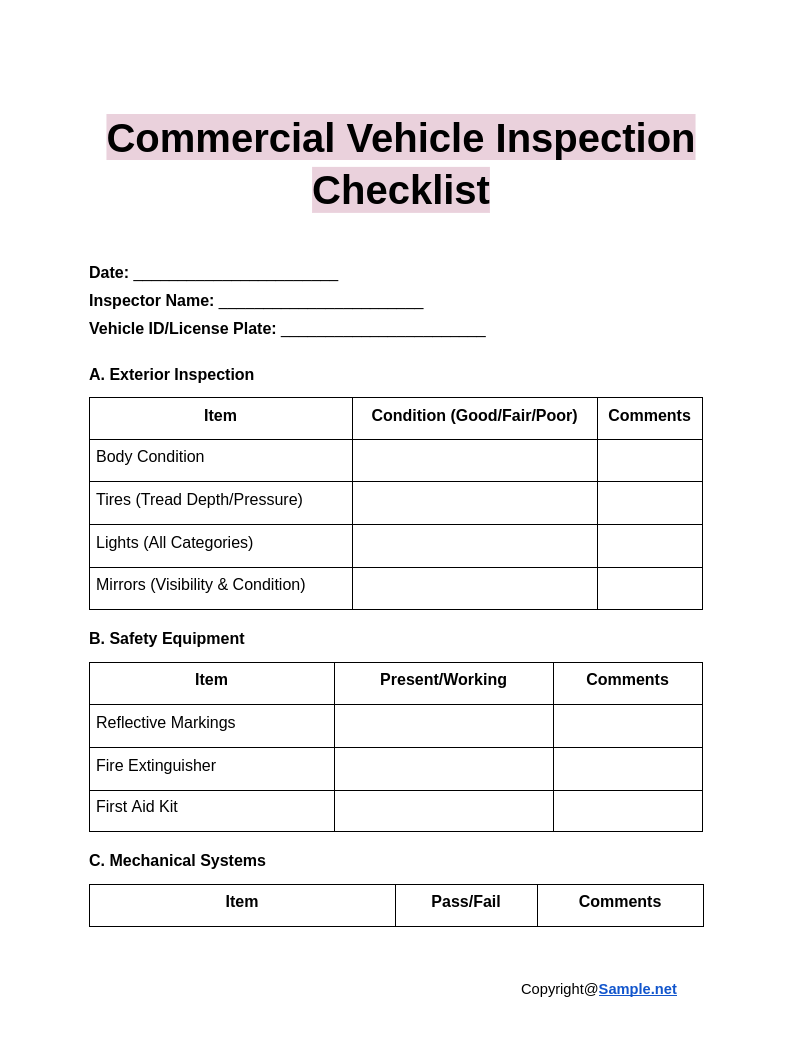 37 FREE Vehicle Inspection Checklist Samples To Download