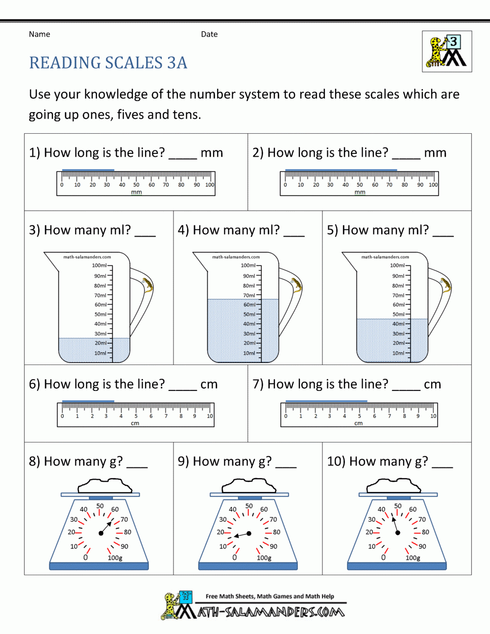 3rd Grade Measurement Worksheets
