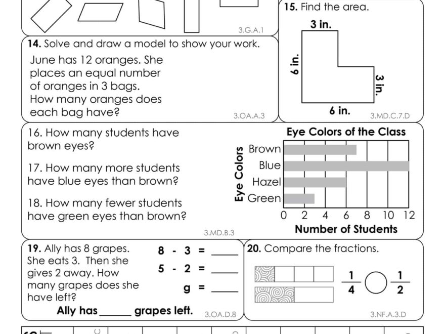 3rd Grade Weekly Math Assessments Worksheets Library