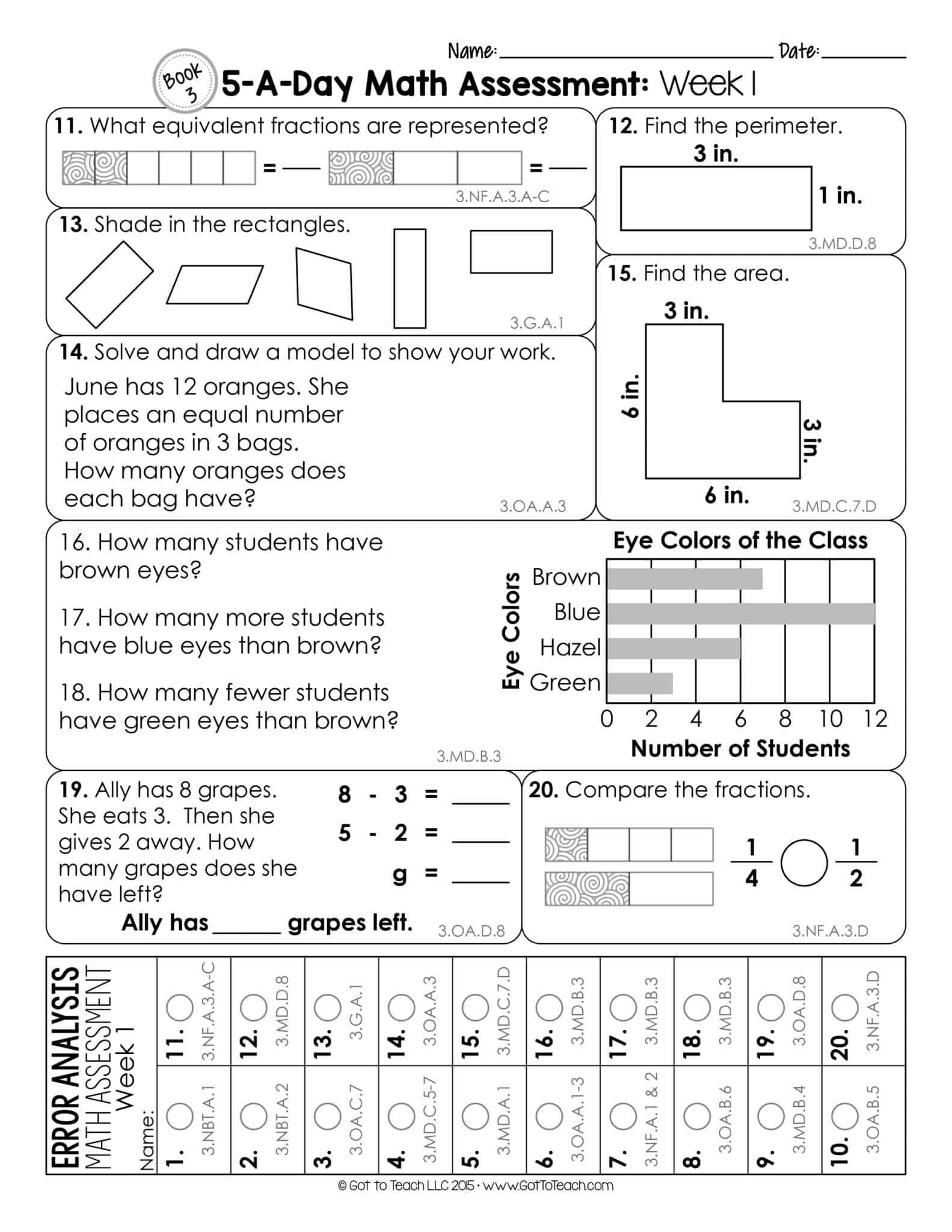 3rd Grade Weekly Math Assessments Worksheets Library