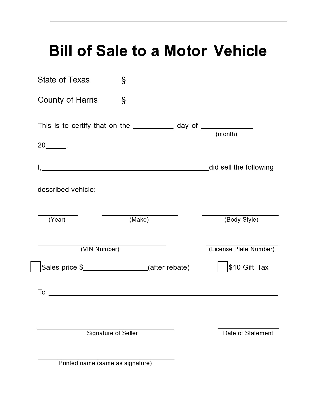Vehicle Bill Of Sale Printable Free