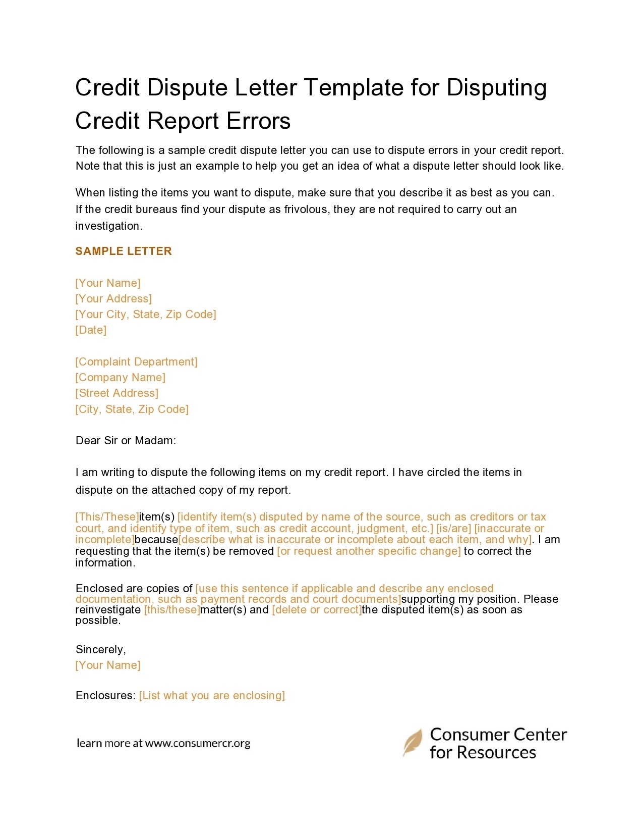 50 Best Credit Dispute Letters Templates Free TemplateLab