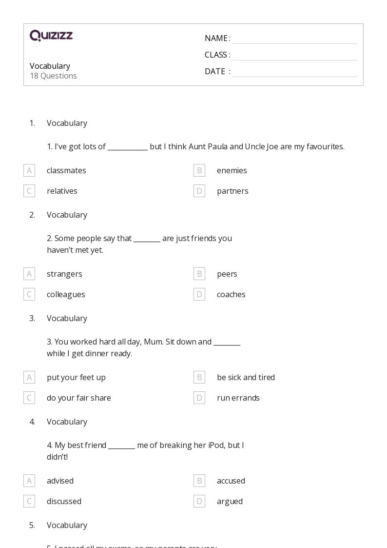 50 Vocabulary Worksheets For 8th Year On Quizizz Free Printable Worksheets Library