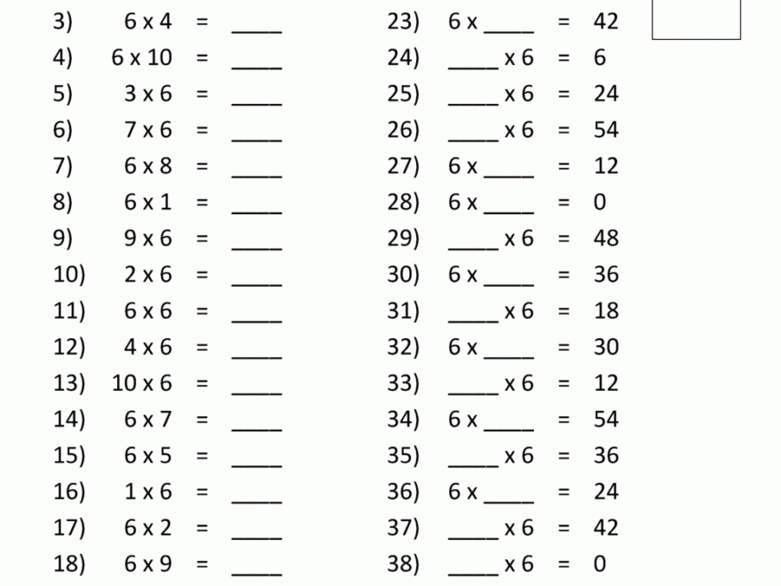 6 Times Tables Worksheets