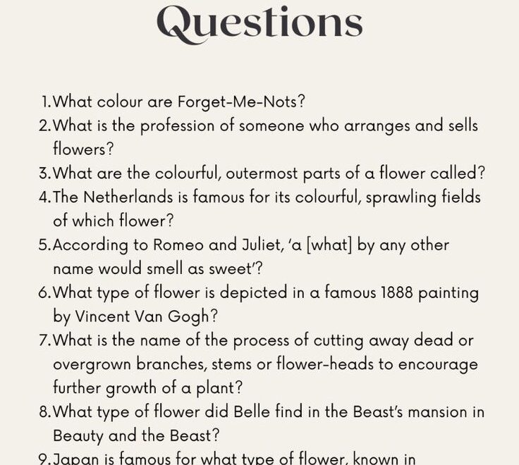 60 Flower Quiz Questions And Answers inc 1 Picture Round