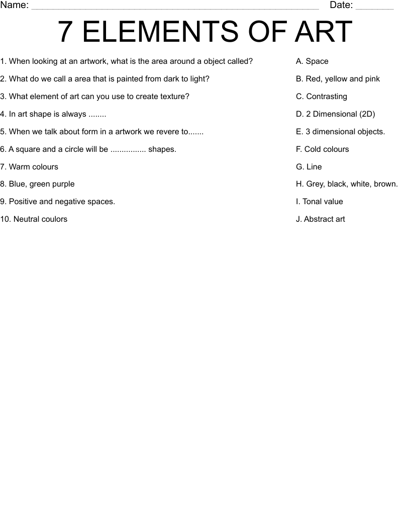 7 ELEMENTS OF ART Worksheet WordMint