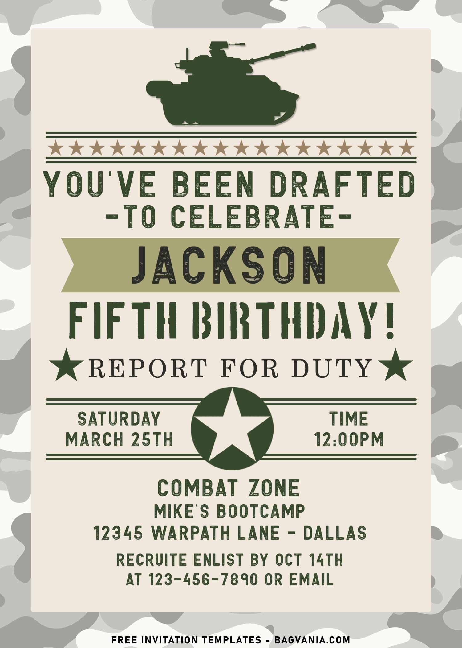 8 Military Vehicle Boys Birthday Invitation Templates Worksheets Library