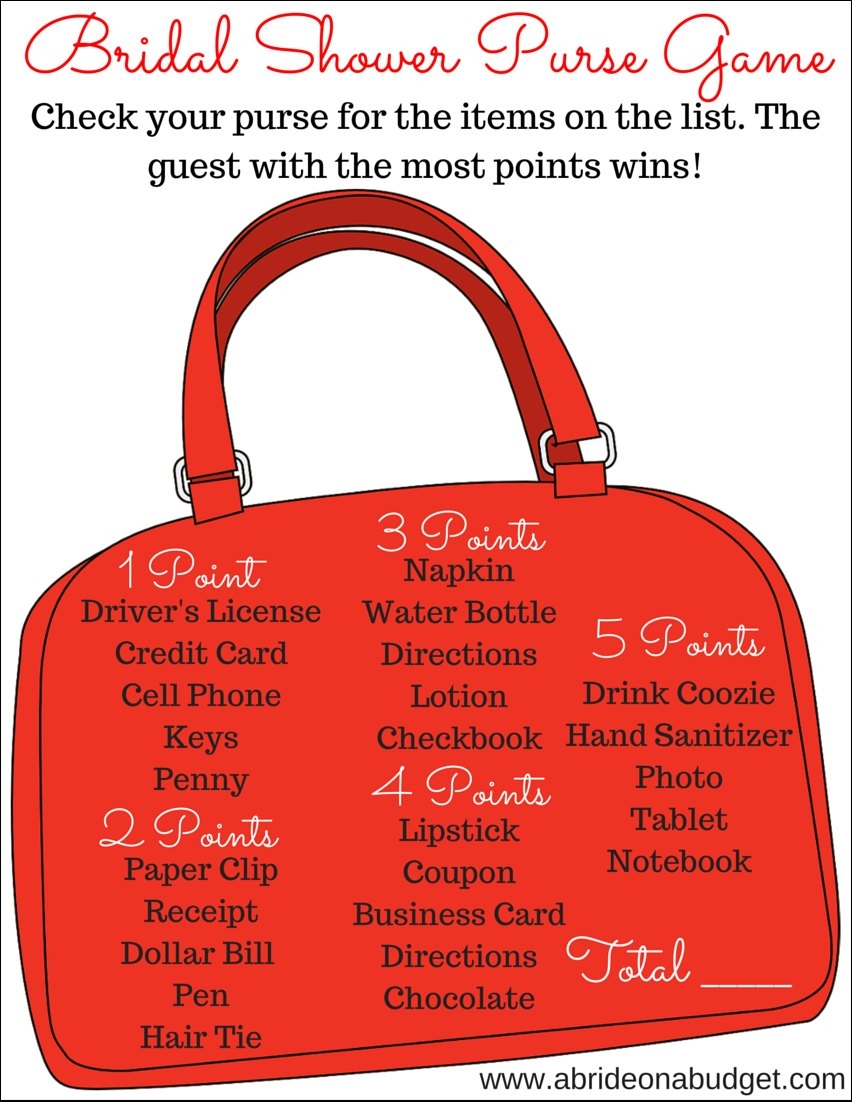 A Bride On A Budget Bridal Shower What s In Your Purse Game plus A Free Printable 