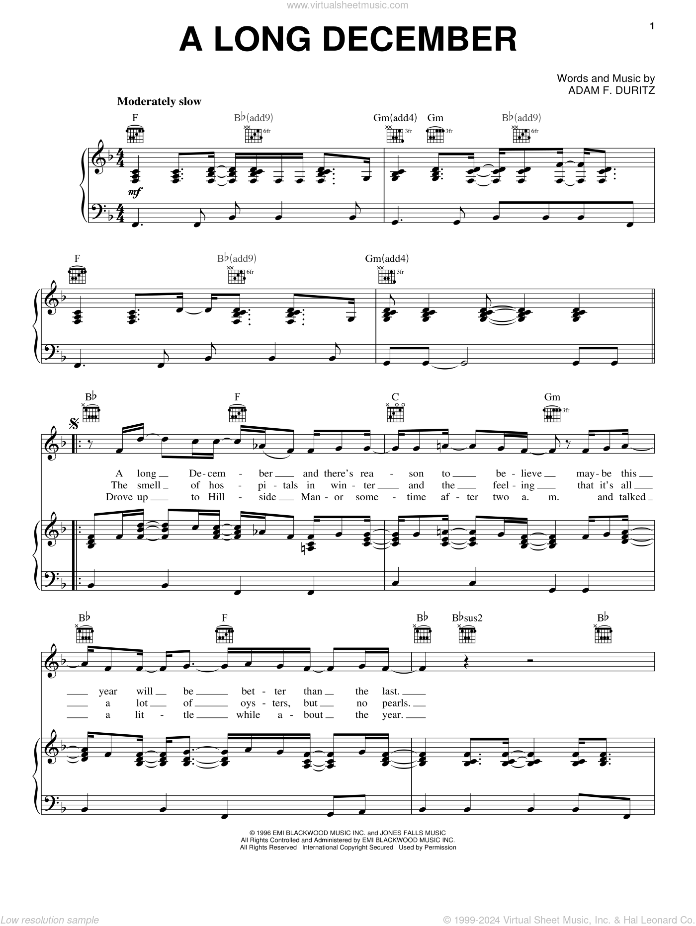 A Long December Sheet Music For Voice Piano Or Guitar PDF 