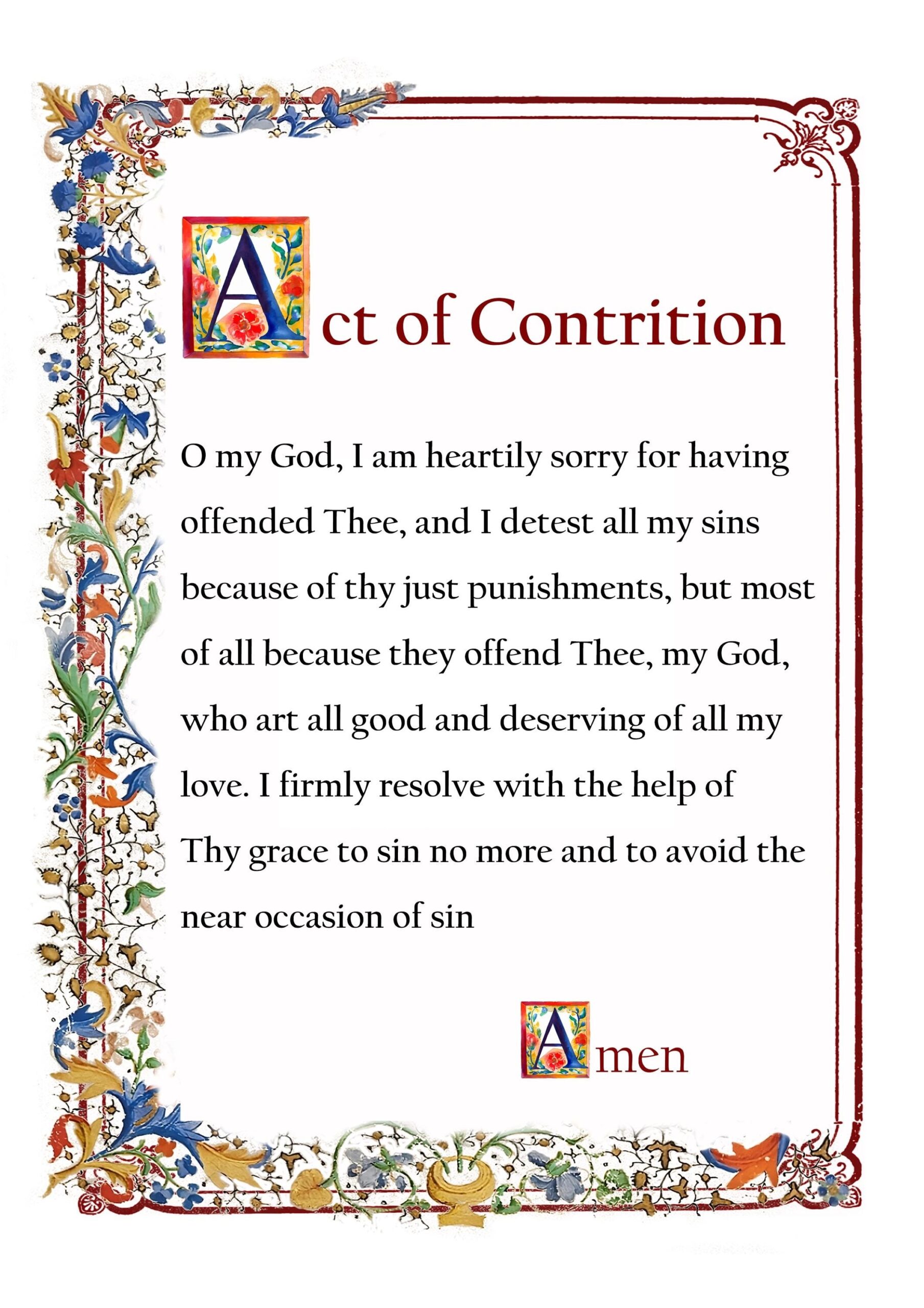 Act Of Constriction Catholic Prayer Card Printable A4 Wall Art Christian Decor Popular Catholic Prayers Traditional Prayer Cards Etsy