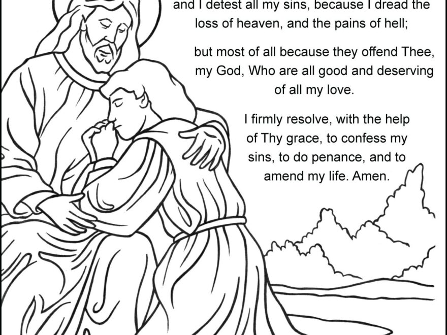 Act Of Contrition Prayer Kids Coloring Page Printout TheCatholicKid