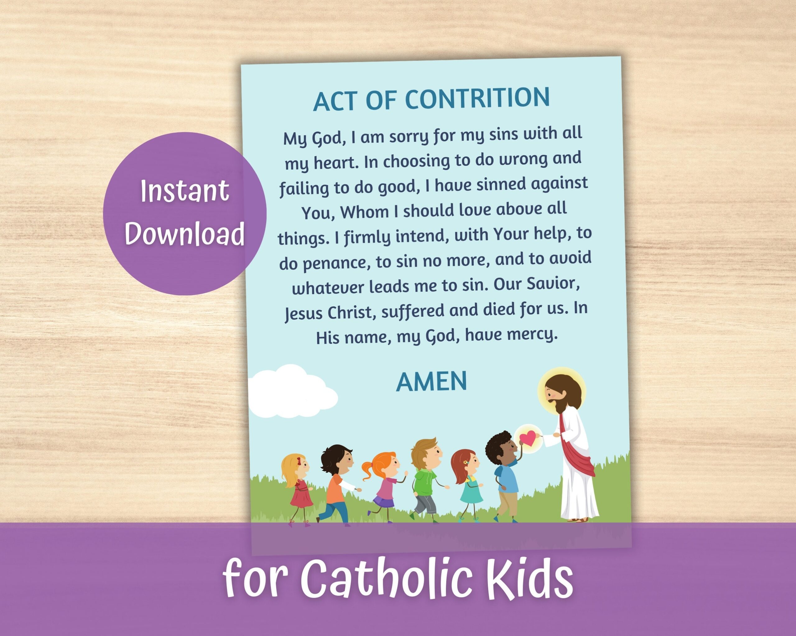 Act Of Contrition Prayer Print For Kids Catholic Education 1st Communion confession Preparation Etsy
