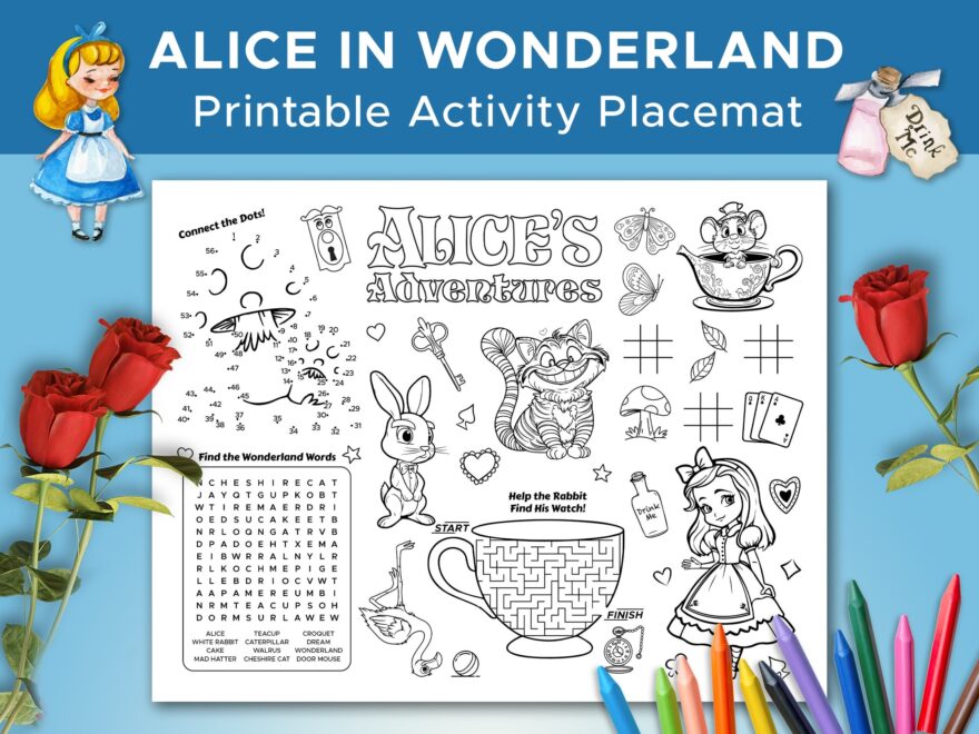 Alice In Wonderland Activity Sheet Alice In Wonderland Coloring Sheet Alice Wonderland Party Placemat Etsy