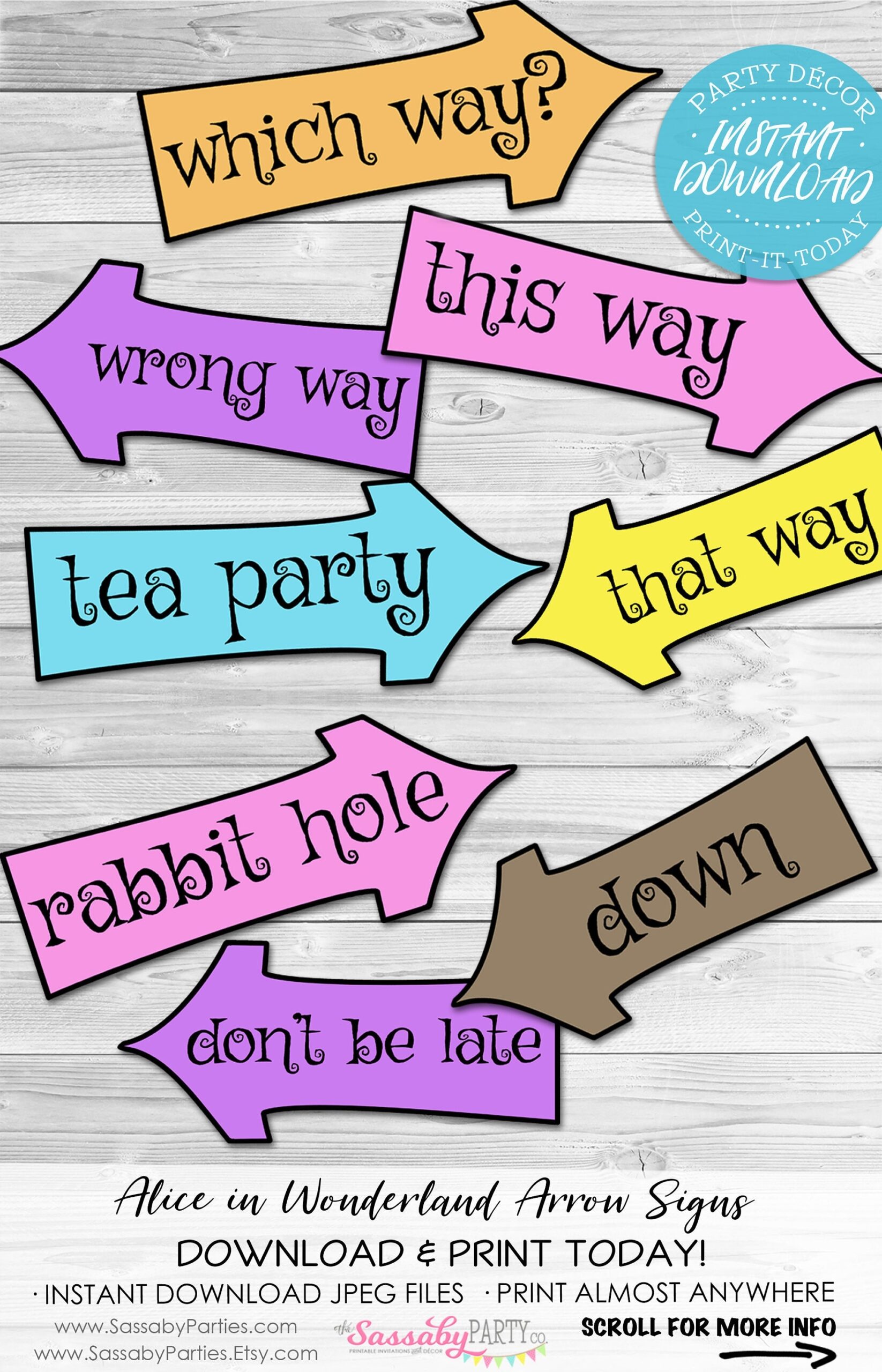 Alice In Wonderland Arrow Signs INSTANT DOWNLOAD Mad Hatter Tea Party Birthday Baby Shower Printable Sign Poster Decorations Decor Etsy New Zealand