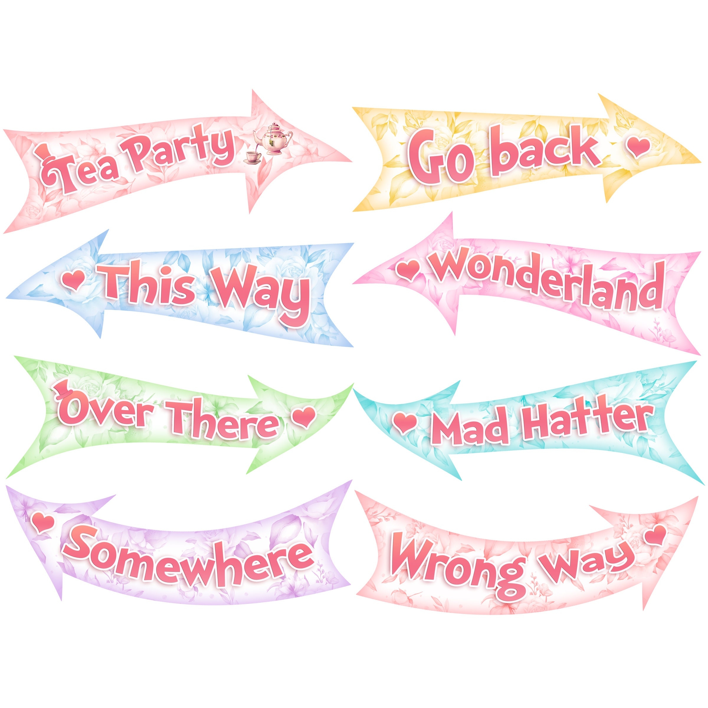 Alice In Wonderland Arrows Instant Download Alice Birthday Party Directional Signs Mad Hatter Tea Party Decor Wonderland Decorations Etsy New Zealand