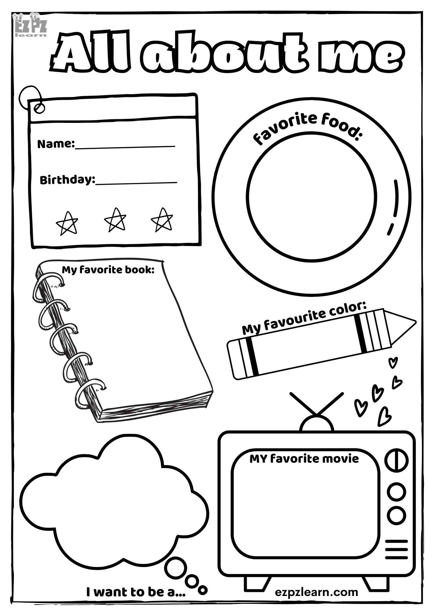 All About Me Kindergarten Printable