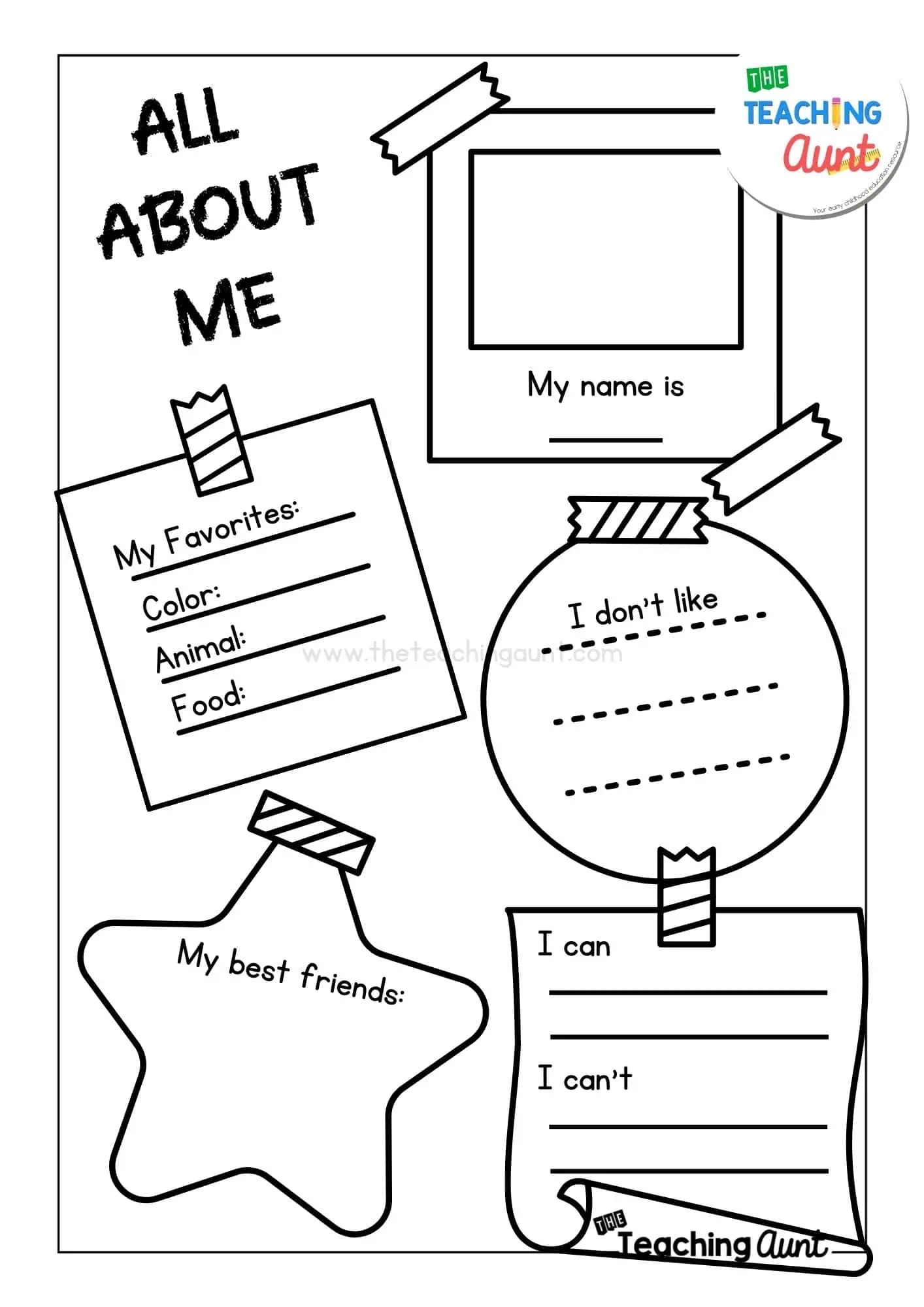 All About Me Kindergarten Free Printables