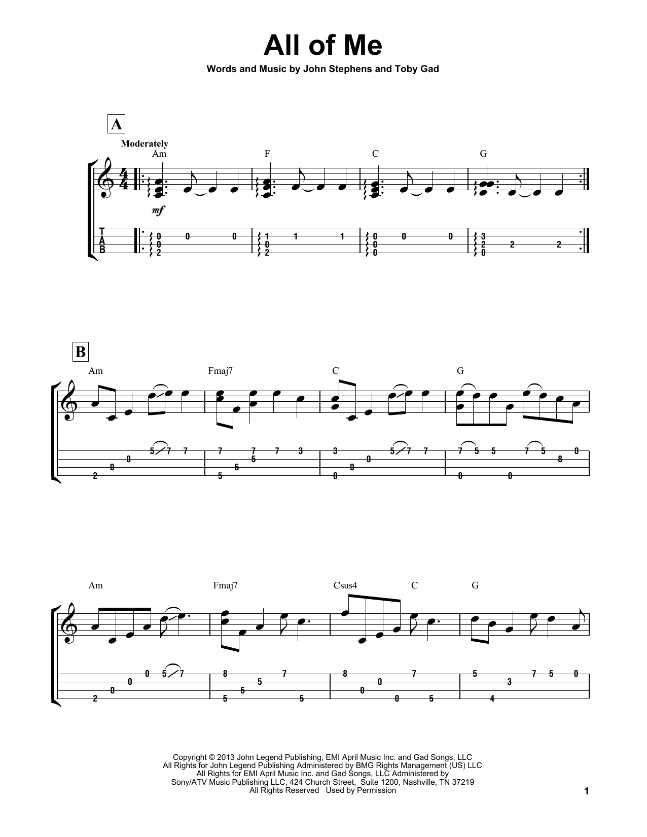 All Of Me By John Legend Sheet Music For Easy Ukulele Tab At Sheet Music Direct