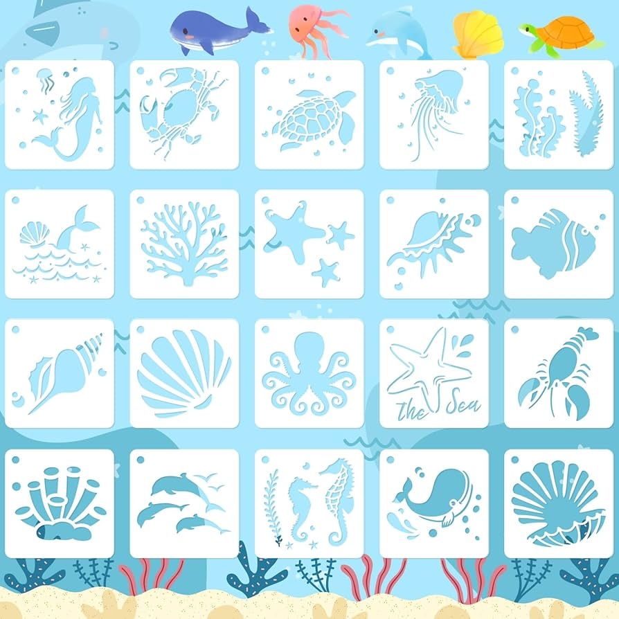 Amazon JULMELON Sea Life Stencils 20pcs DIY Pattern Stencils For Wall Floor Decor Rock Painting Art Projects 3inch Arts Crafts Sewing