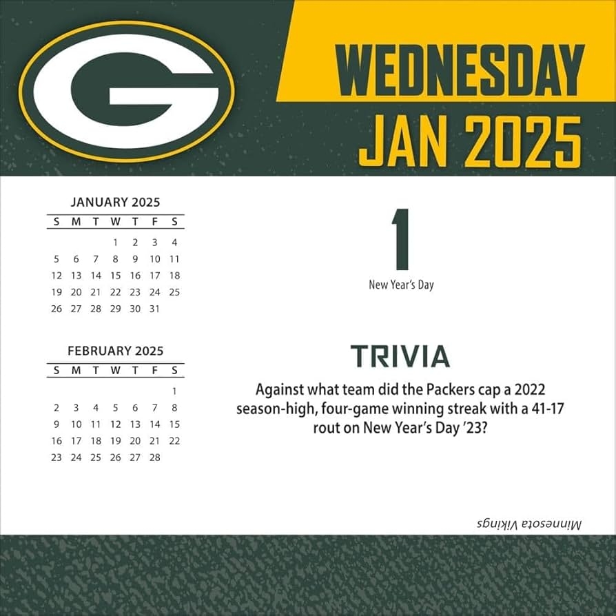 Amazon TURNER SPORTS Green Bay Packers 2025 Box Calendar 25998053039 Sports Outdoors