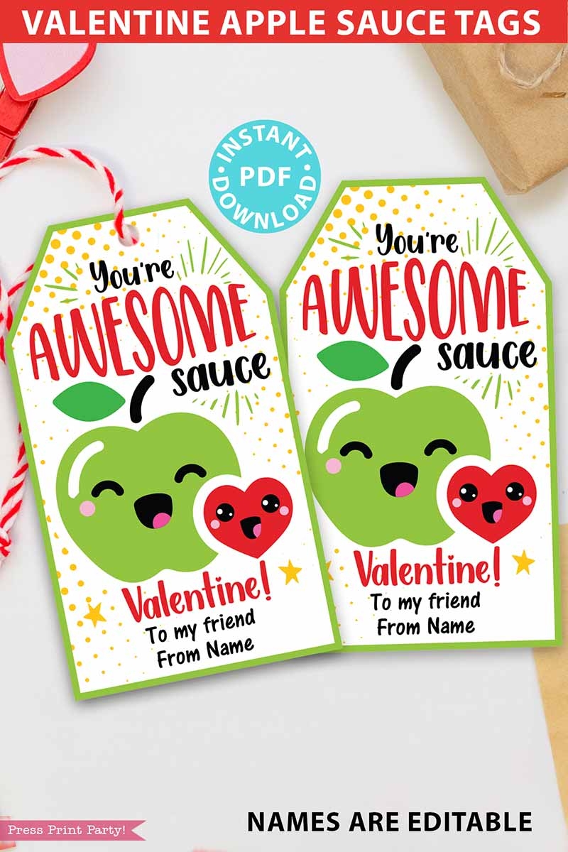 Applesauce Valentine Tags For Kids
