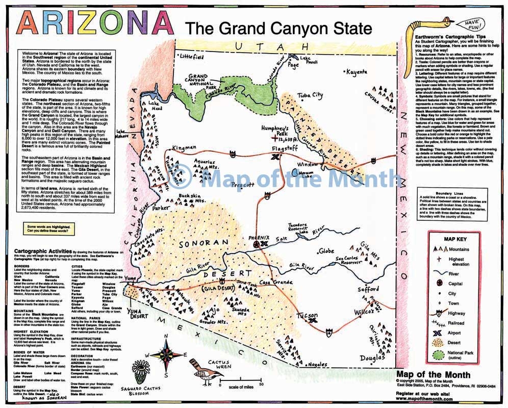 Printable Arizona Activities Coloring Map