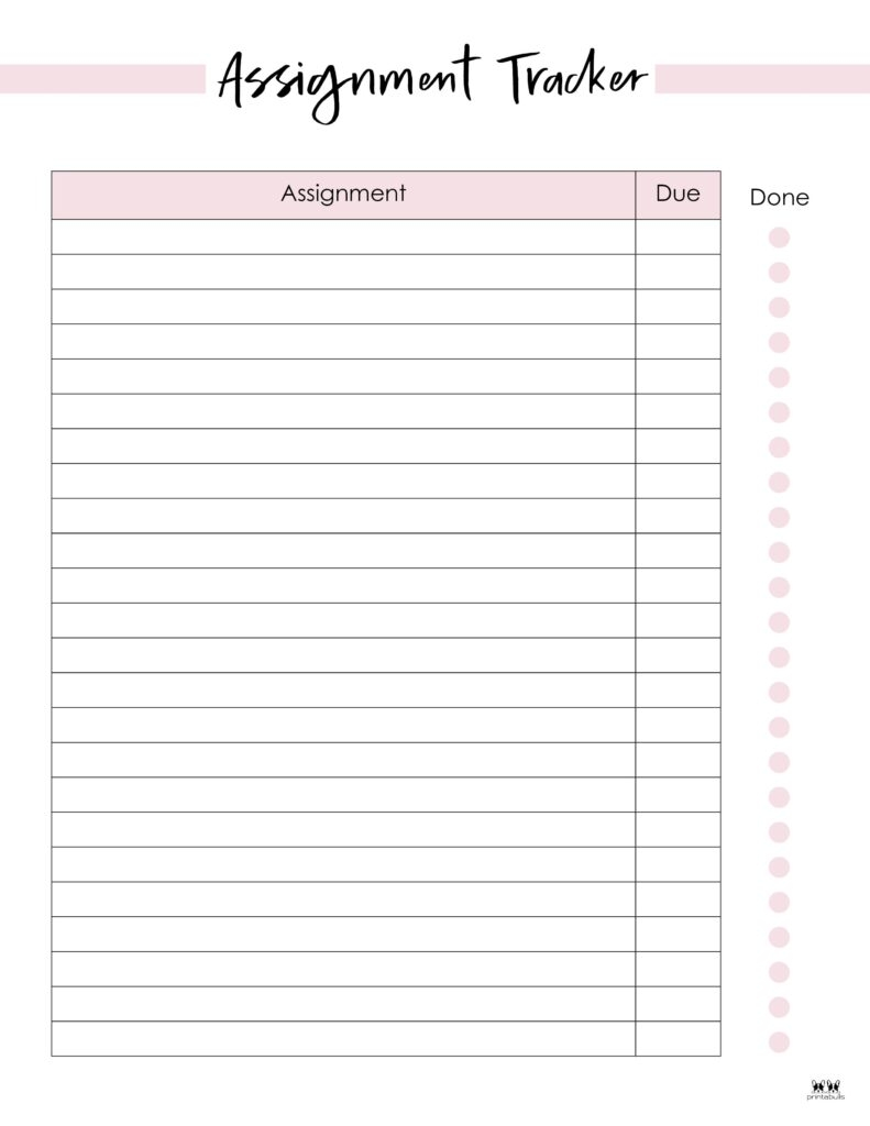 Assignment Trackers 12 FREE Printables Printabulls