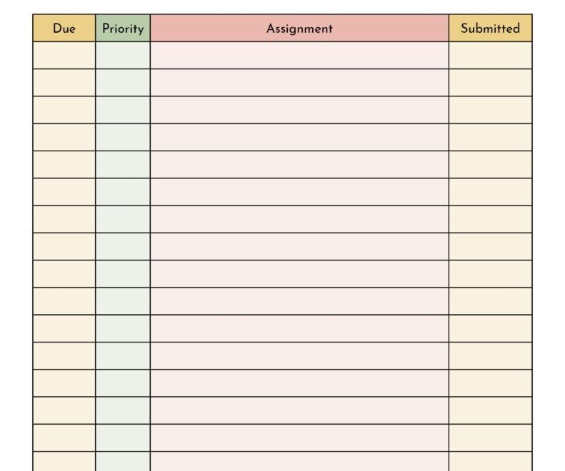 Assignment Trackers 12 FREE Printables Printabulls
