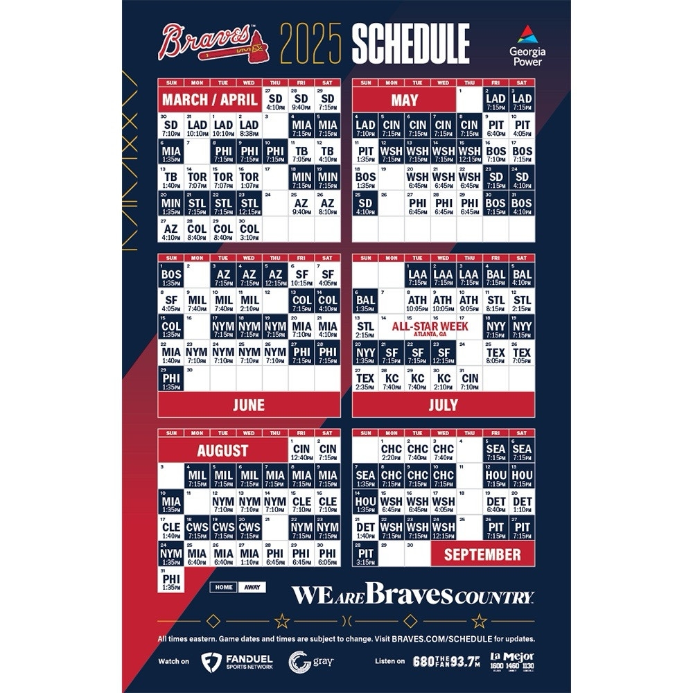 Atlanta Braves 2025 Magnetic Schedule Opening Day Program 4 4 25 EBay