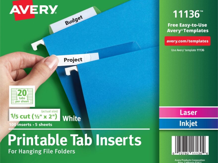 AVE11136 Avery Printable Tab Inserts For Hanging File