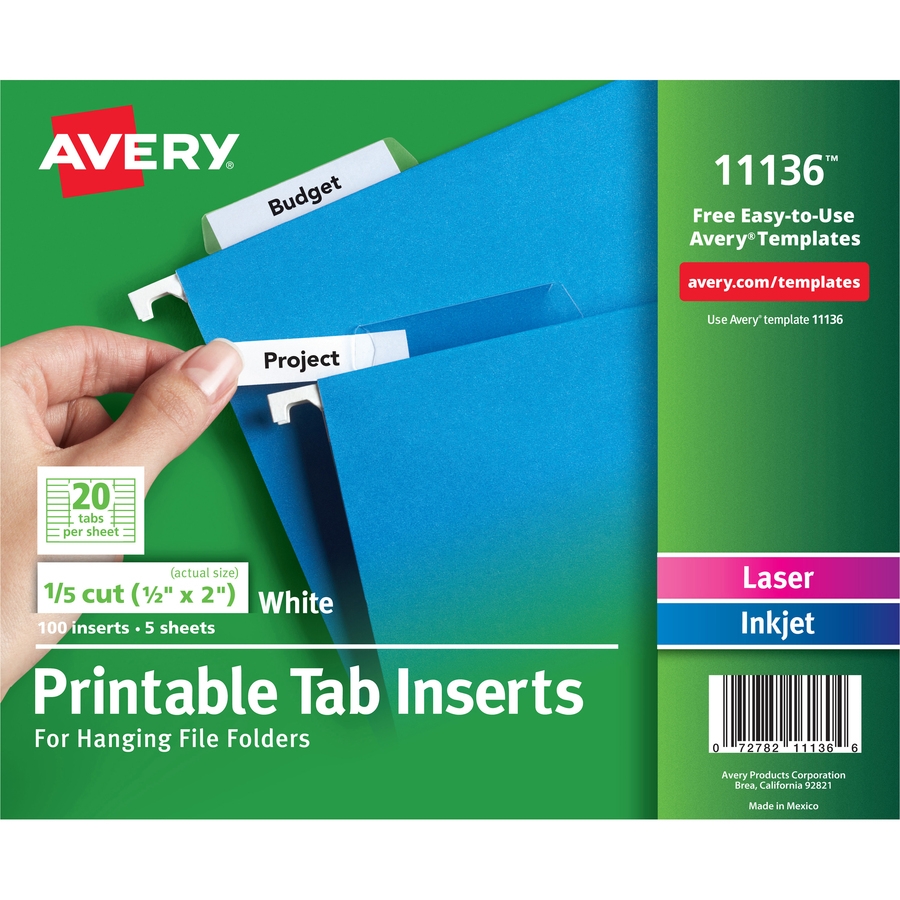 AVE11136 Avery Printable Tab Inserts For Hanging File