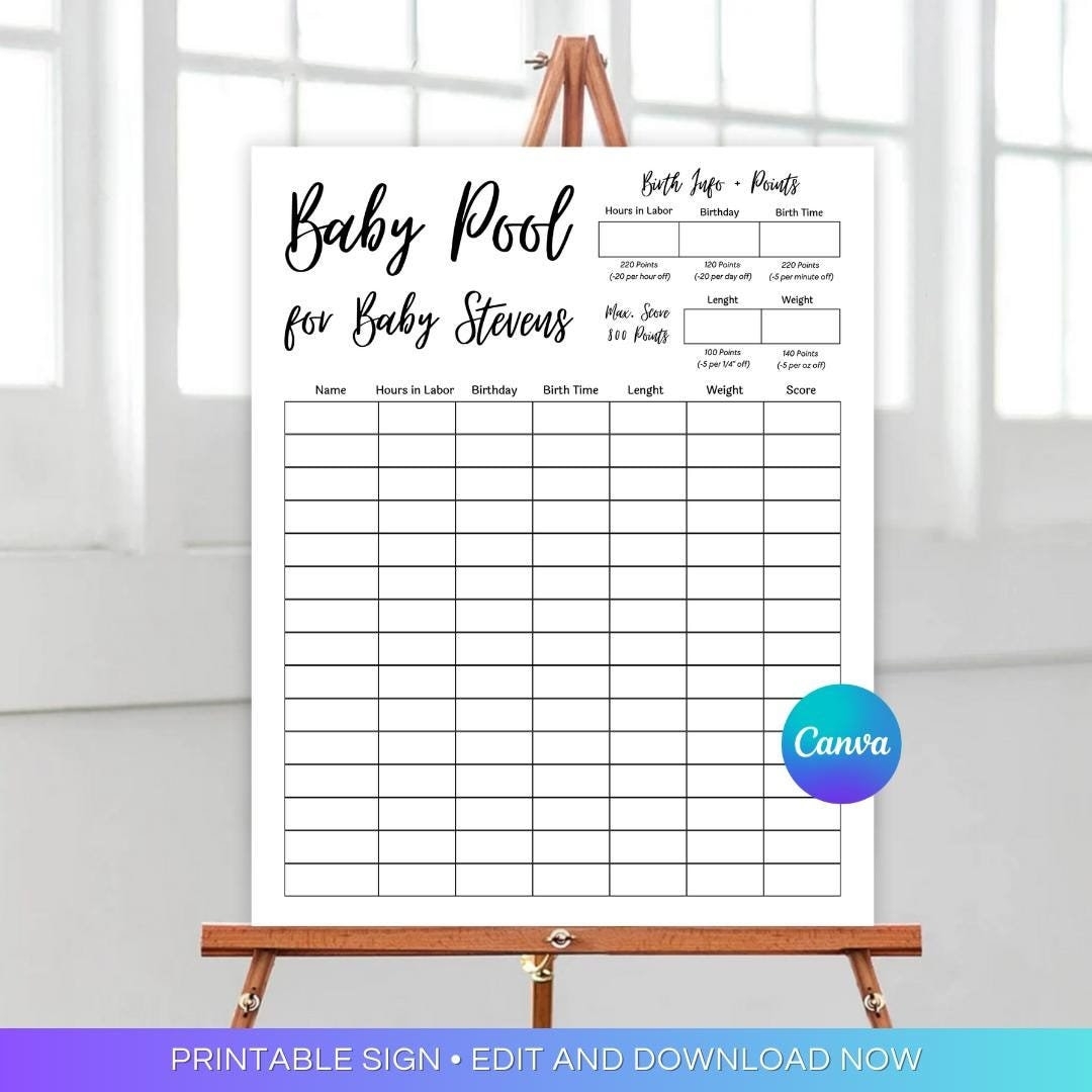 Baby Pool Game Baby Shower Printable Editable Baby Shower Activity Baby s Weight Guessing Game Office Baby Shower Game Baby Pool Game 352 Etsy